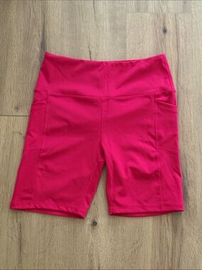 Bright Pink High-Rise Bike Shorts with Side Pockets